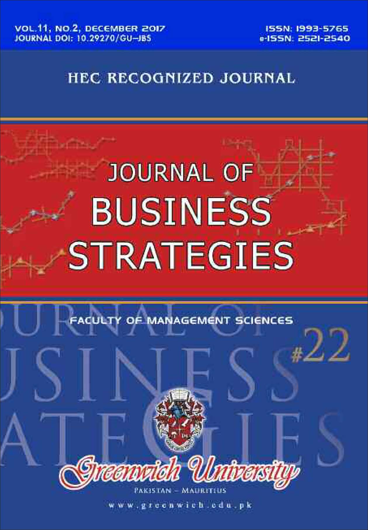 					View Vol. 11 No. 2 (2017): Journal of Business Strategies (December'17) Issue No. 22
				